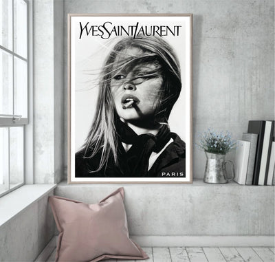 Brigitte Bardot - Black and White Photography - Yves Saint Laurent Poster - Home Decor -  Fashion Wall Art -  Fashion Icon - Digital Art - Fashion Home Decor
