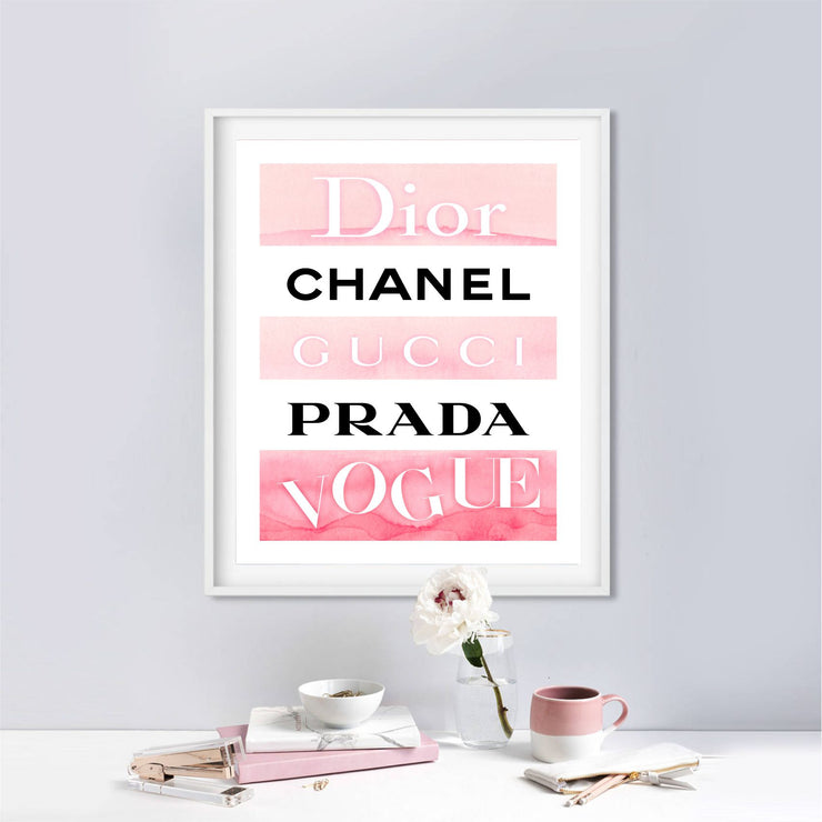 Fashion Wall Art - Fashion Designer Logo Poster - Fashion Pink Waterco ...