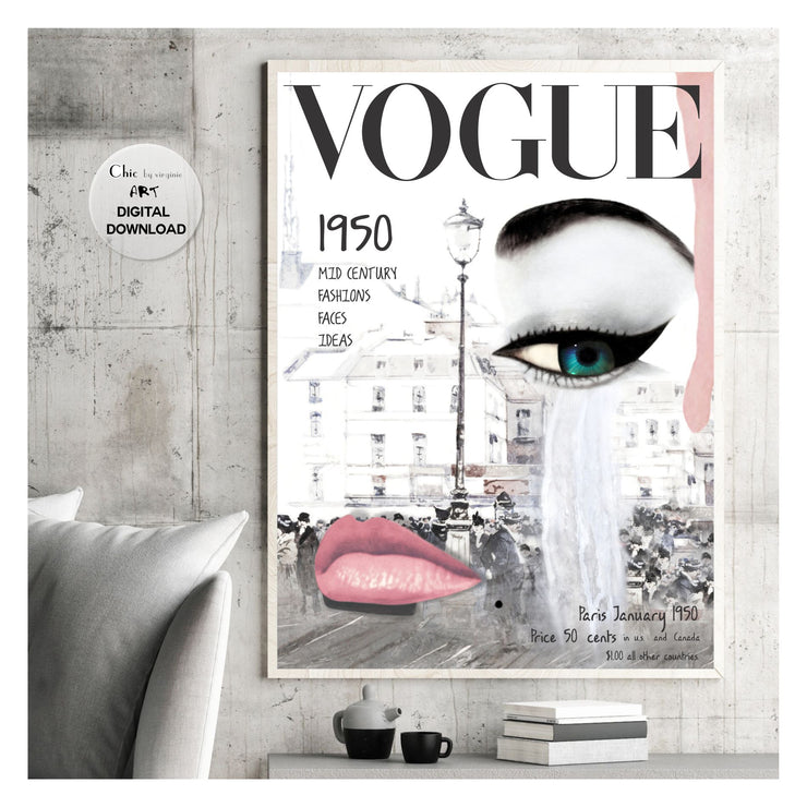 Vogue Cover 1950 Poster - Vogue Vintage Cover Magazine Art Poster - Fashion Wall Art - Digital Art - Fashion Home Decor