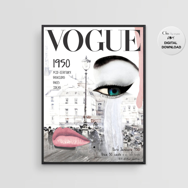 Vogue Cover 1950 Poster - Vogue Vintage Cover Magazine Art Poster - Fashion Wall Art - Digital Art - Fashion Home Decor