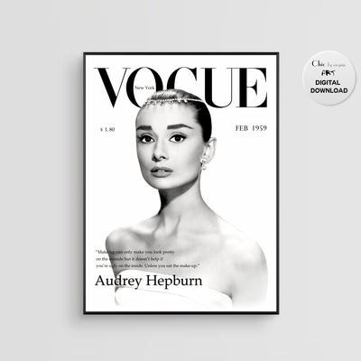 Audrey Hepburn Poster - Vogue Vintage Cover 1959 Magazine Art Poster - Fashion Wall Art - Digital Art - Fashion Home Decor