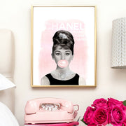 CHANEL Poster/Print - Audrey Hepburn Bubblegum Poster - Fashion Wall Art - Fashion Icon - Digital Art - Fashion Home Decor