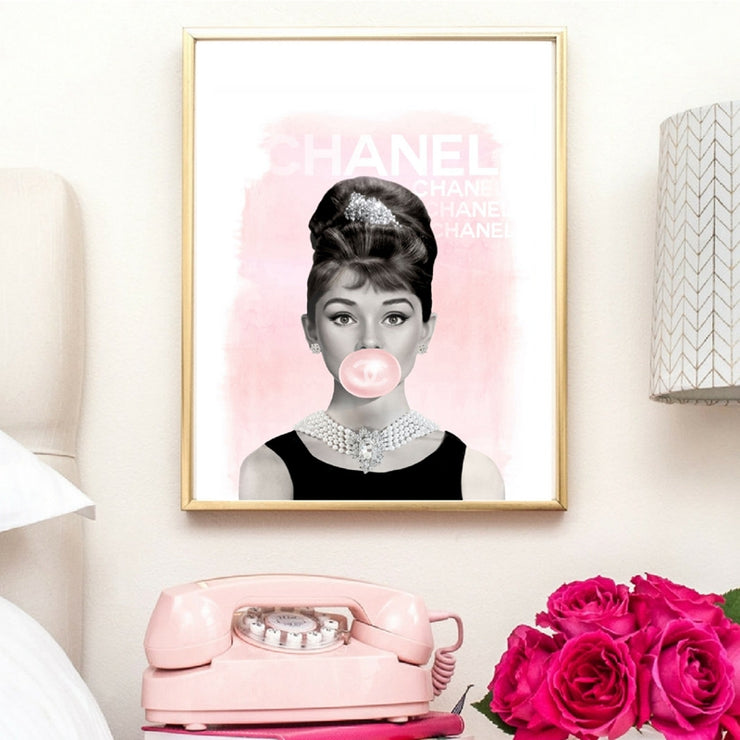 CHANEL Poster/Print - Audrey Hepburn Bubblegum Poster - Fashion Wall Art - Fashion Icon - Digital Art - Fashion Home Decor