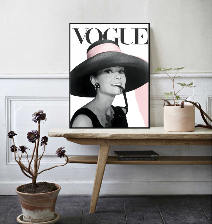 Audrey Hepburn Poster - Vogue Poster - Fashion Wall Art - Audrey Hepburn Pink Hat - Tiffany style -  Fashion Icon - Digital Art - Fashion Home Decor
