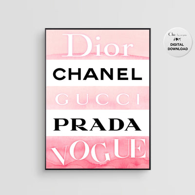 Fashion Wall Art - Fashion Designer Logo Poster - Fashion Pink Watercolor Print -Digital Art - Fashion Home Decor