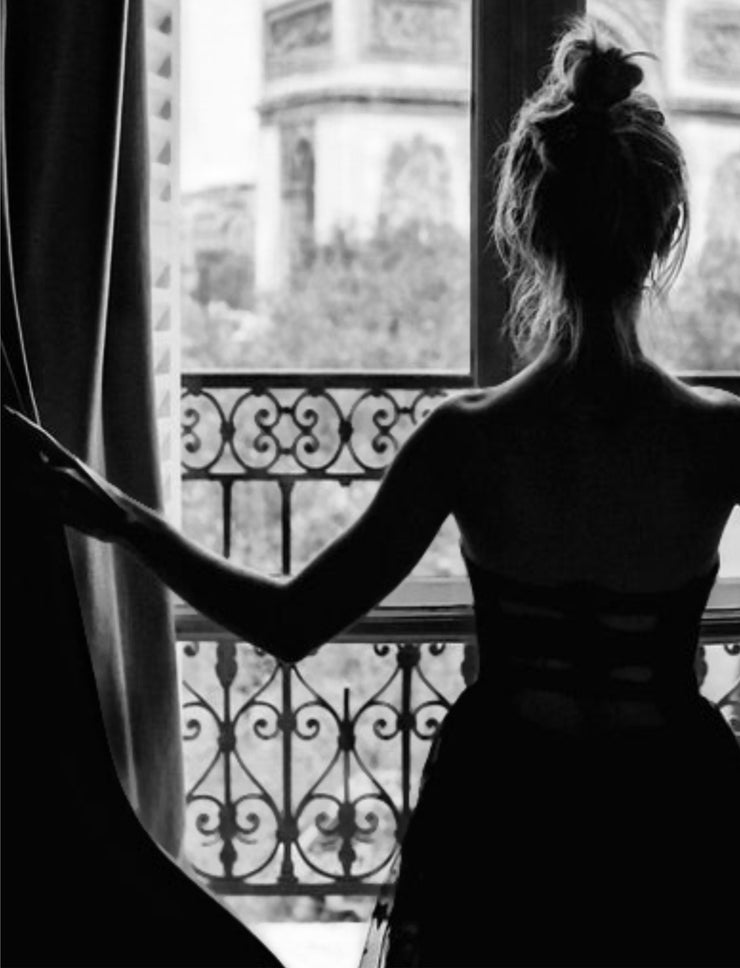 Girl In Paris Window Print - Fashion Photography - Paris Poster - Home Decor - Instant Download - High Resolution Photograph 300 DPI