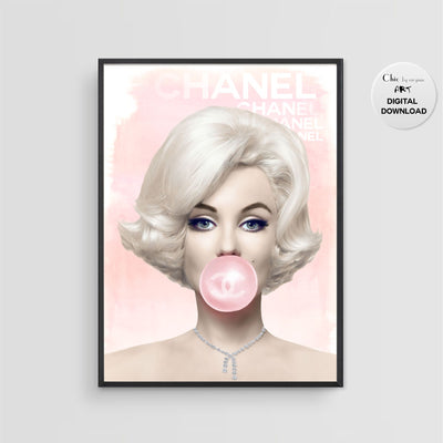 Marilyn Monroe Bubble Gum Poster - Fashion Wall Art - Digital Art - Marilyn Monroe Watercolor Art Poster