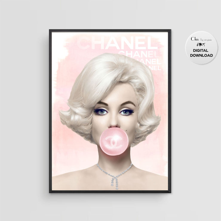 Marilyn Monroe Bubble Gum Poster - Fashion Wall Art - Digital Art - Marilyn Monroe Watercolor Art Poster