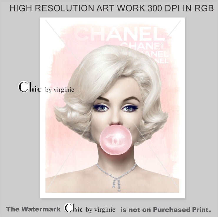 Marilyn Monroe Bubble Gum Poster - Fashion Wall Art - Digital Art - Marilyn Monroe Watercolor Art Poster
