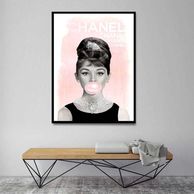 CHANEL Poster/Print - Audrey Hepburn Bubblegum Poster - Fashion Wall Art - Fashion Icon - Digital Art - Fashion Home Decor
