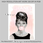 CHANEL Poster/Print - Audrey Hepburn Bubblegum Poster - Fashion Wall Art - Fashion Icon - Digital Art - Fashion Home Decor