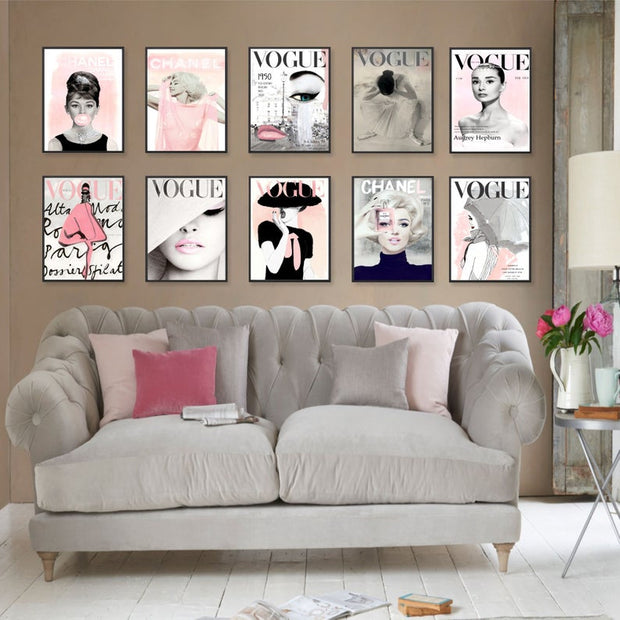 Vogue Cover Magazine Set of 10 Posters/Prints | Iconic Designer Fashion Wall Art | Chanel Posters