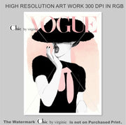 Vogue Cover Art Poster - Fashion Wall Art - Digital Art - Vogue Vintage Magazine - Vogue Watercolor Art Print - Home Decor